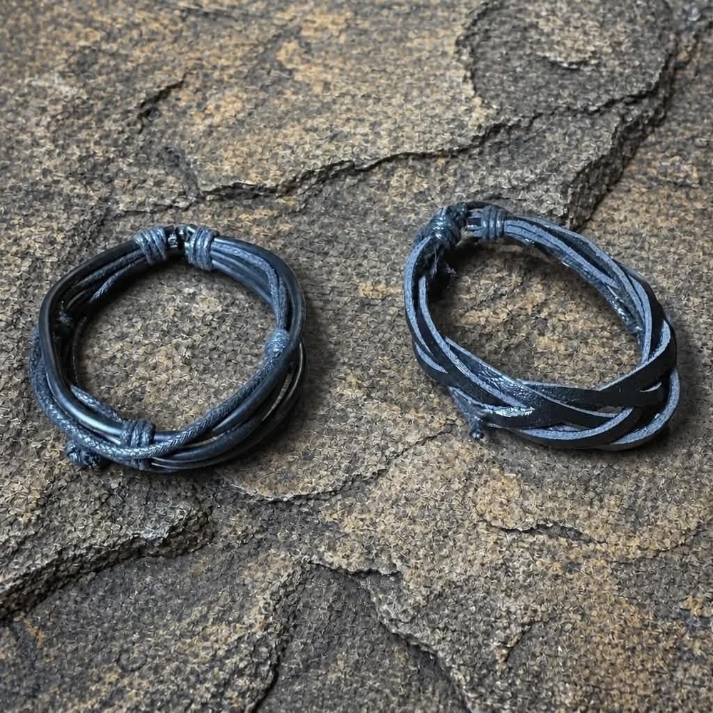 2Pcs Black Woven Leather Cord Couples Friendship Bracelets Set Unisex NEW